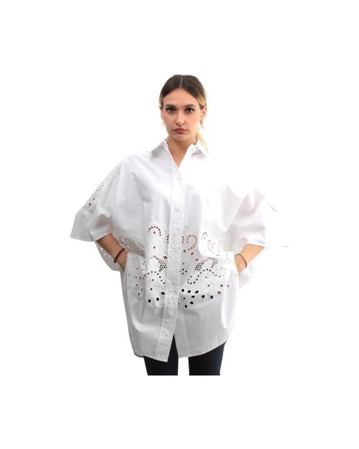 Camicia bianca con manica 3/4 ricami di Liviana Conti in Gray