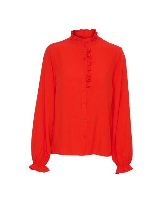 Cream Overhemden ,Rood ,Flame Scarlet Shirt Met Pofmouwen in het Red