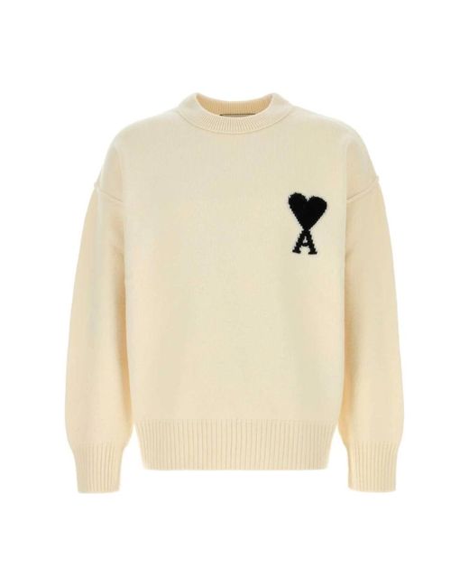 AMI Crewneck Sweater in het White voor heren