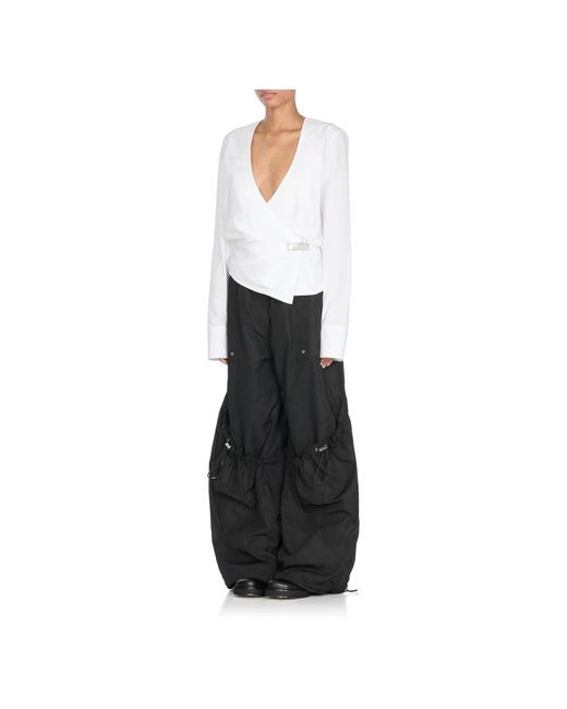 The Attico White Weiße Baumwollbluse Mit V-Ausschnitt