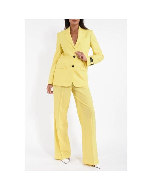 MSGM Yellow Canvas Flamed Blazer Mit Klassischem Revers