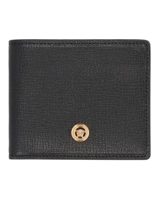 Versace Körnige lederbrieftasche mit kartenfächern in Black für Herren