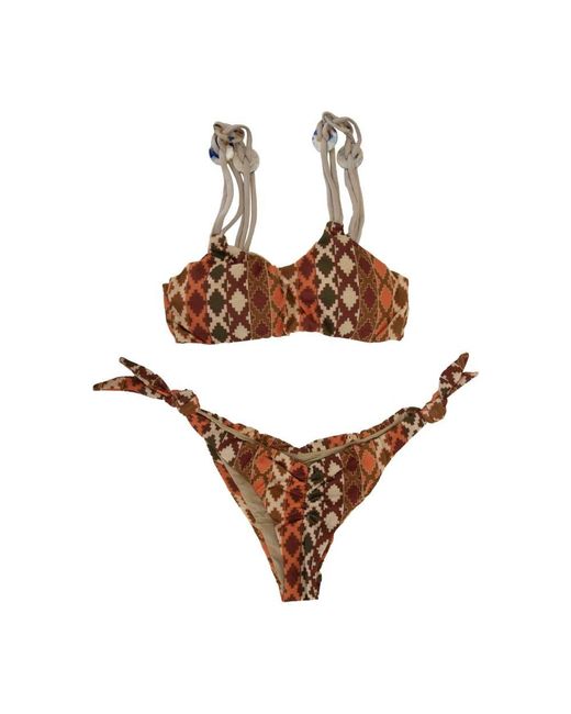 ME FUI Brown Bandeau-Bikini-Set Mit Spitze