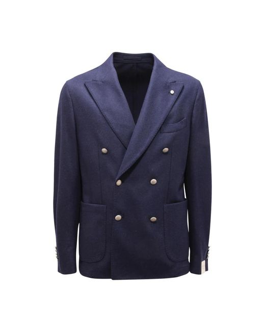 L.b.m. 1911 B.M. 1911, ,Jassen ,Blauw ,Wol Wollen Blend Dubbelborst Jas Blauw in het Blue voor heren