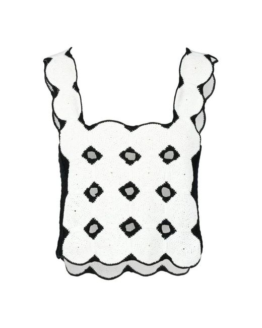 Alpha Studio White Gehäkeltes Top Aus Leinen Und Baumwolle