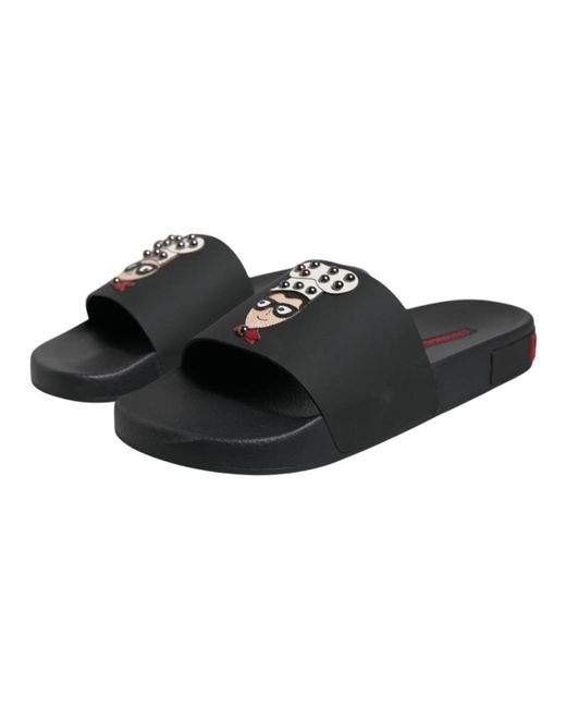 Dolce & Gabbana Black Pool Slides Cartoon Print Style for men