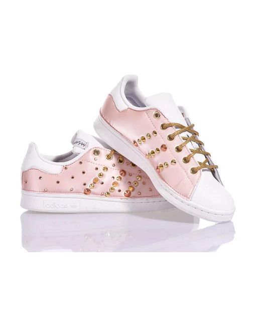 Adidas Pink Handgefertigte weiße goldene rosa sneakers