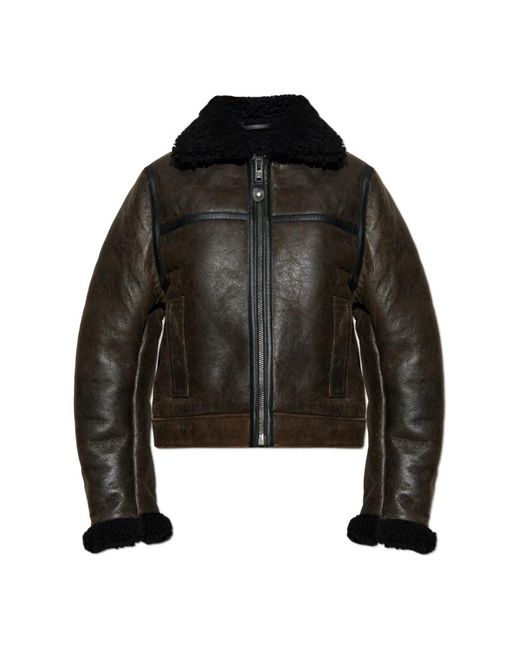 Samsøe & Samsøe Jassen ,Bruin ,Leer Safreya Shearling Jas in het Black