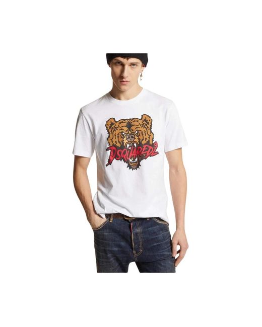 DSquared² Tops ,Wit ,Katoen Bears Logo T-Shirt in het White voor heren