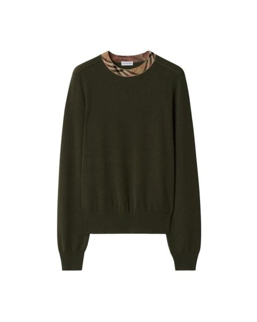 Burberry Green Grauer Strickpullover Mit Karodetail