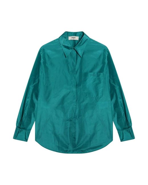 Fendi Overhemden ,Groen ,Zijden Taftzijde Overhemd in het Blue