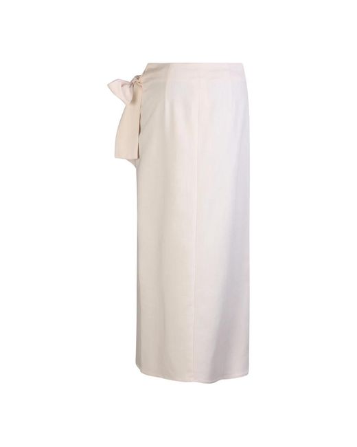 MSGM Natural Wrap design midi skirt with bow detail from