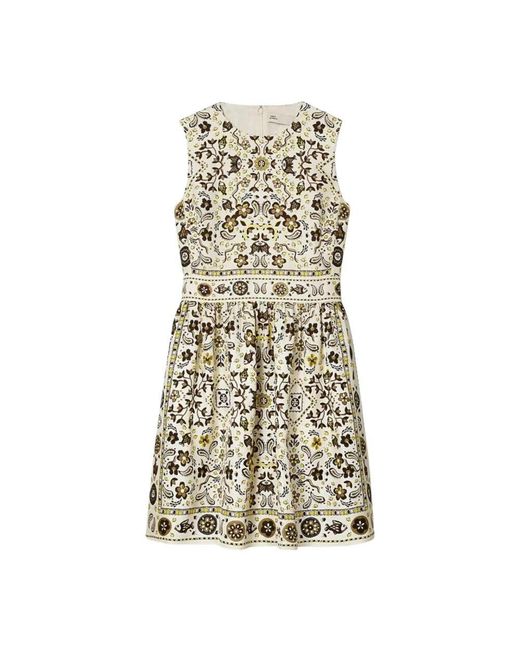 Tory Burch Natural Gemustertes minikleid mit offenen schultern