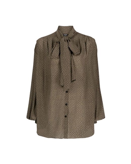 Camicia di seta stampata con bow di Balmain in Green