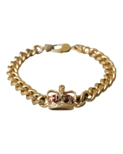 Dolce & Gabbana Metallic Luxuriöses goldfarbenes kettenarmband mit roten akzenten