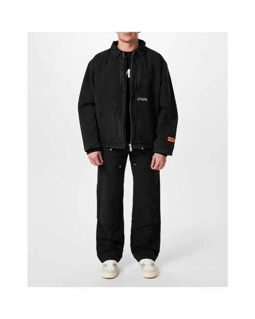 Heron Preston Jassen ,Zwart ,Katoen Canvas Gewatteerd Jack Zwart Rits Logo in het Black voor heren