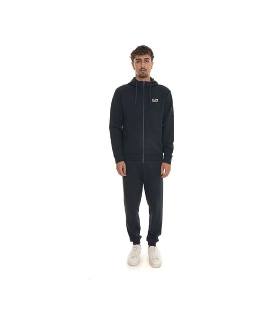 EA7 Fitness ,Blauw ,Katoen Hoodie Met Rits En Zakken in het Blue voor heren
