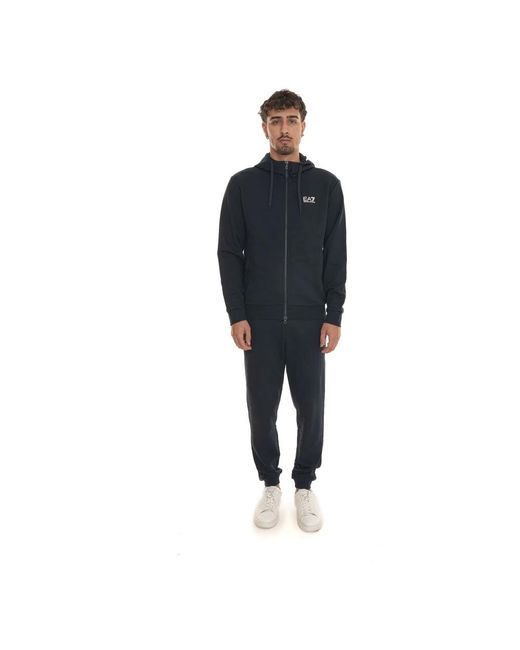 EA7 Fitness ,Blauw ,Katoen Hoodie Met Rits En Zakken in het Blue voor heren