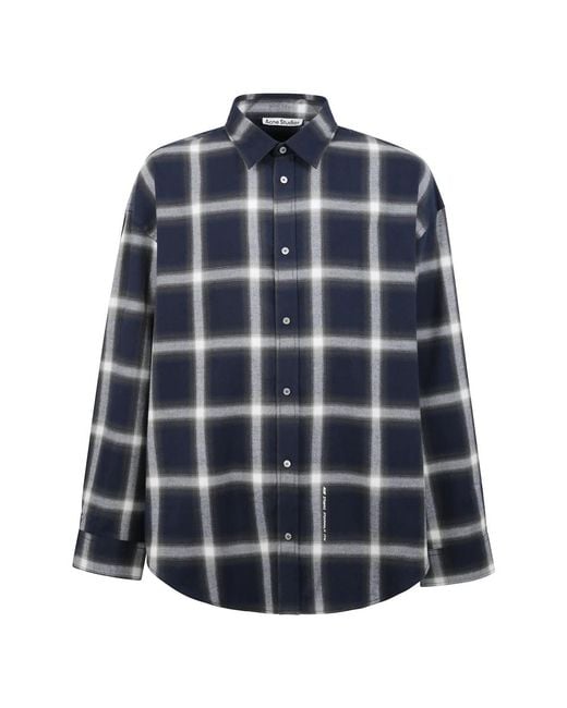 Acne Blue Checked Flannel Shirt for men