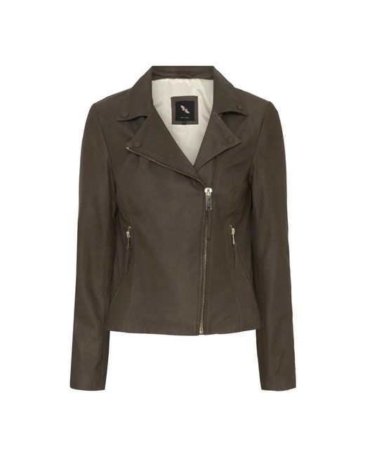 Btfcph Jassen ,Grijs ,Leer Nappalon Bikerjack Warm Light in het Green