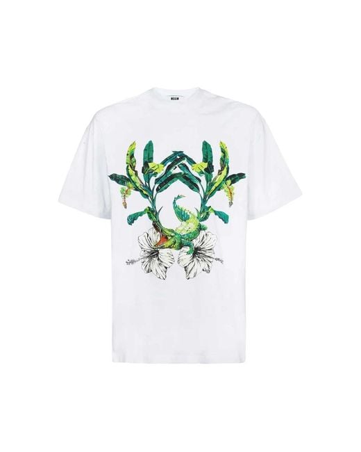 MSGM Tops ,Wit ,Katoen Bedrukt Katoenen T-Shirt in het Green voor heren