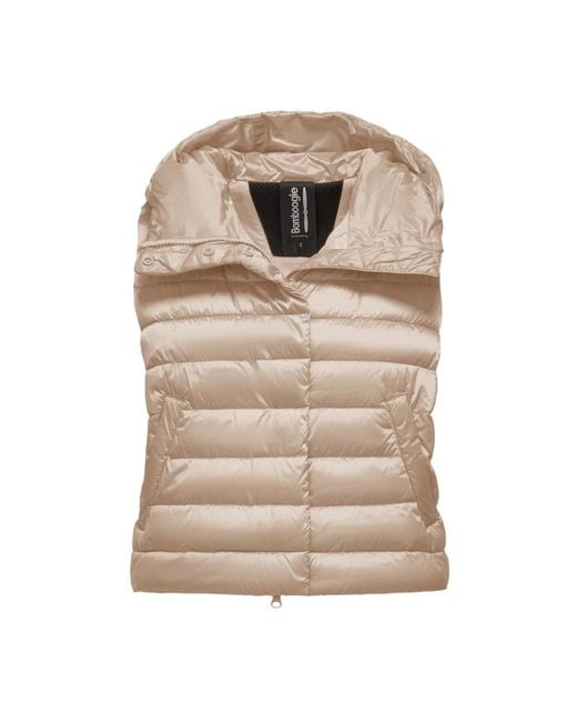 Bomboogie Glanzende Nylon Gewatteerde Vest Met Capuchon in het Natural