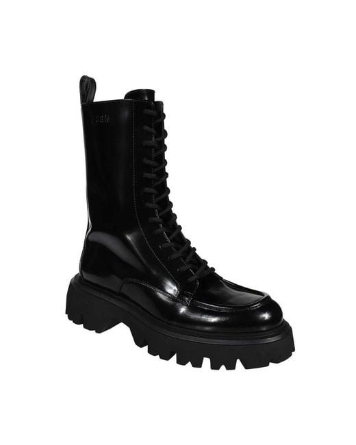 MSGM Black Lace-Up Boots for men