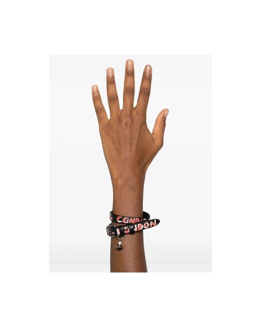 Vivienne Westwood Black Orb-Embellished Leather Bracelet