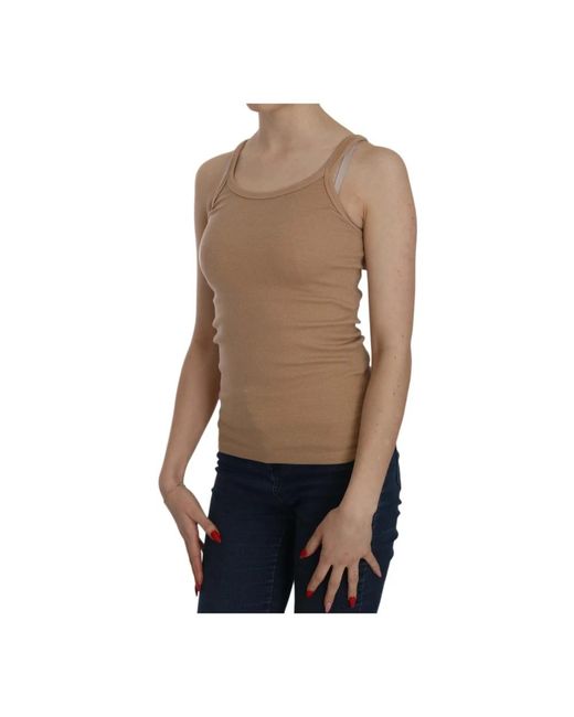 Sleeveless Tops Pink Memories de color Brown
