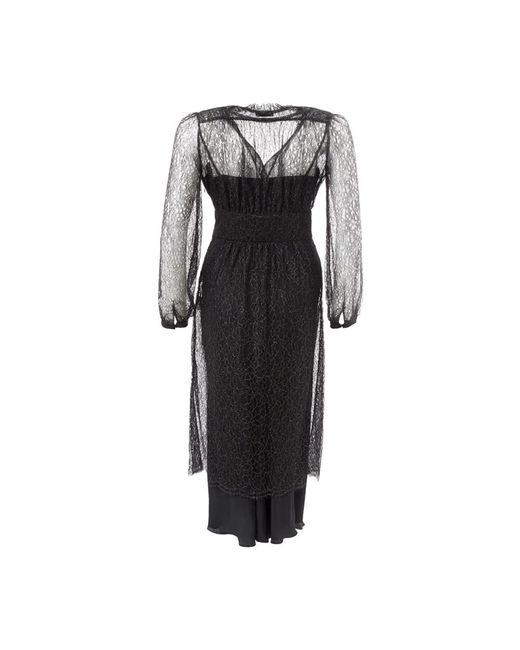 Lardini Black Schwarzes verziertes langes kleid mit unterrock