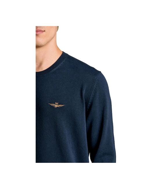 Aeronautica Militare Blue Round-Neck Knitwear for men