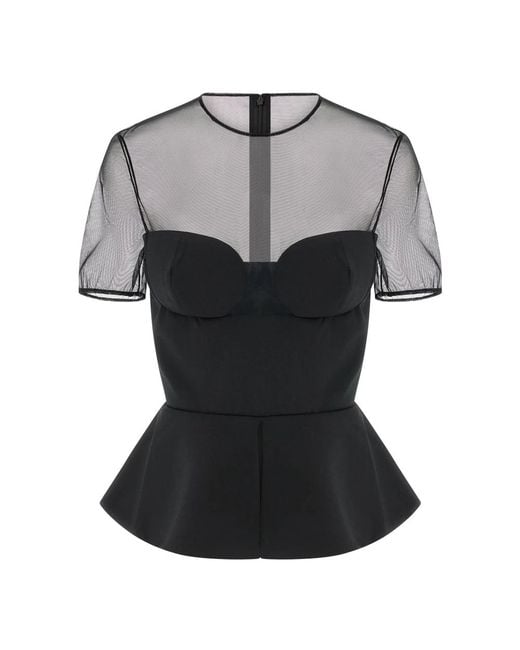 Nensi Dojaka Overhemden ,Zwart ,Wol Tailored Bustier Met Transparante Halslijn in het Black