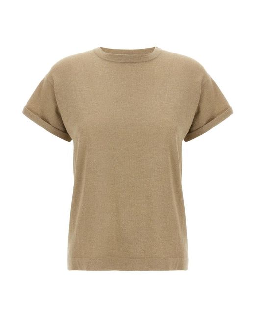 Brunello Cucinelli Lamé Cashmere T-Shirt in het Natural