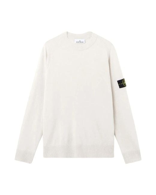 Stone Island White Round-Neck Knitwear for men