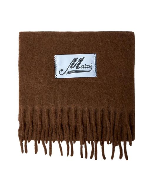 Marni Wollfransenschal Rechteckiges Design in Brown für Herren