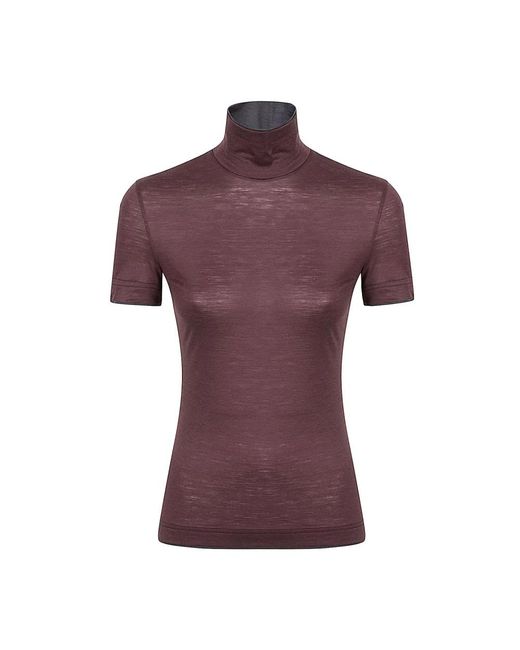 Eleventy Truien & Vesten ,Bruin ,Wol Fijne Wol Halve Mouw T-Shirt in het Purple