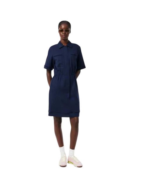 Lacoste Vloeiende Linnenmix Shirtjurk in het Blue