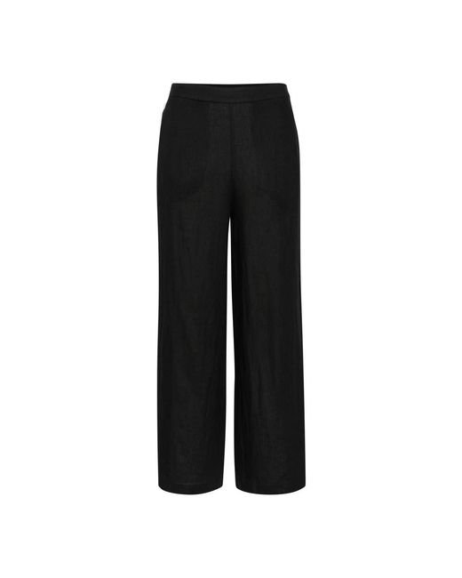 Pantalones negros de lino con cintura elástica Part Two de color Black