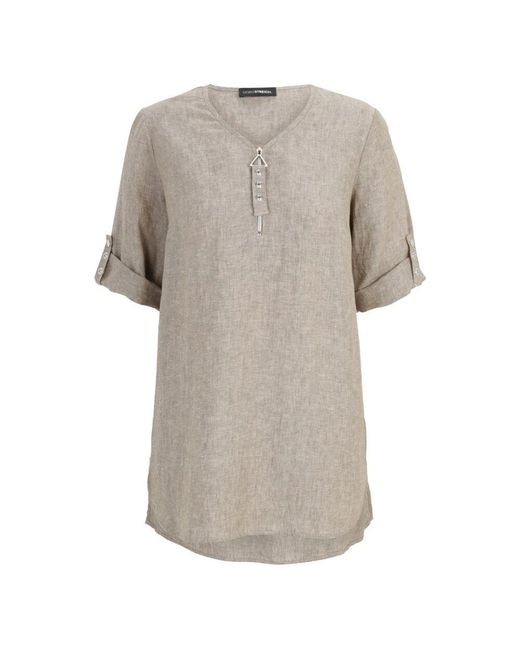 Doris Streich Gray Leinenbluse Mit Reißverschlussdetail