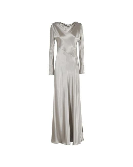 Alberta Ferretti Gray Long Satin Dress With Bias-Cut