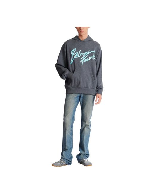 Balmain Hoodies & Sweatvesten ,Grijs ,Katoen Hoodie Met Print in het Gray voor heren
