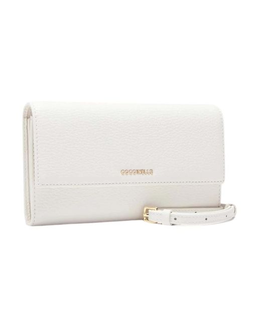 Coccinelle White Genarbte Leder-Schultertasche Metallic Soft Blanco