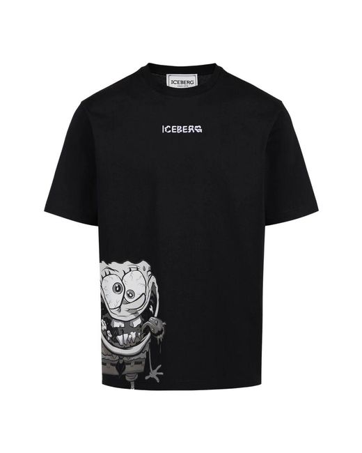 Iceberg Schwarzes t-shirt mit spongebob-print in regular fit aus jersey in Black für Herren