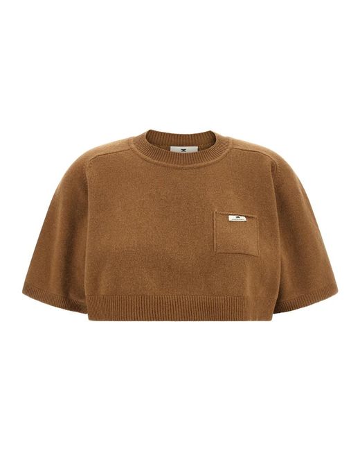 Elisabetta Franchi Brown Round-Neck Knitwear