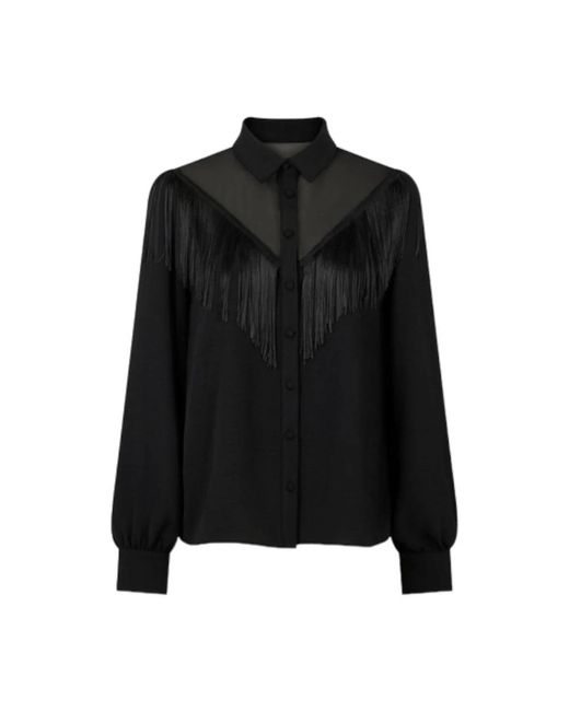 Naf Naf Overhemden ,Zwart ,Polyester Elegante En Moderne Blouse Met Klassieke Kraag En Lange Mouwen in het Black