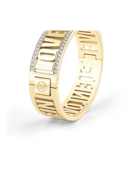 Philipp Plein Accessoires ,Geel ,Damesarmband Armband Roestvrij Staal Ip Goud Belettering in het Metallic