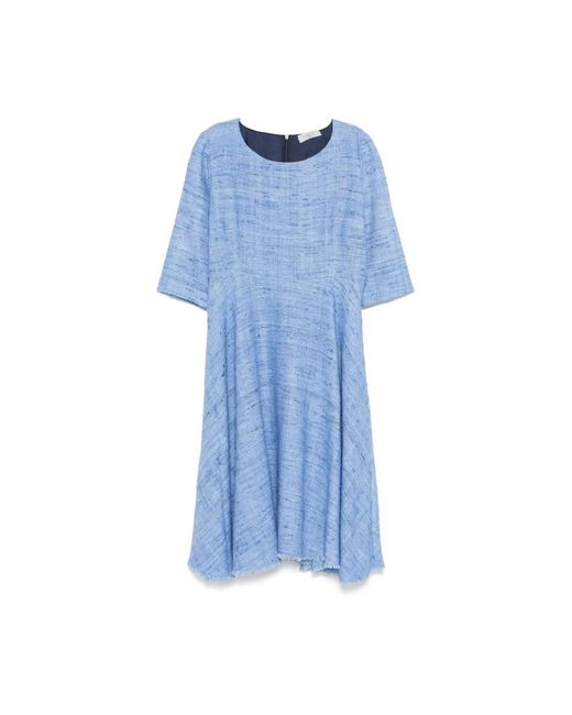 Charlott Kleedjes ,Blauw ,Cerulean Zijden Jurk Met Ronde Hals in het Blue
