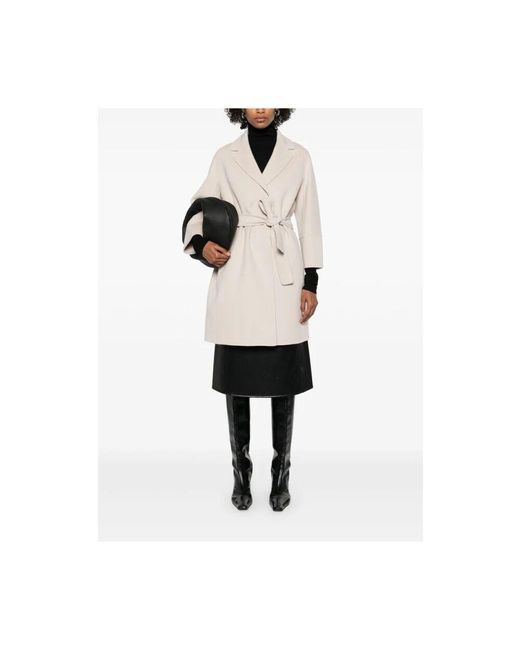 Max Mara Natural Eleganter Ecru Mantel Mit Gürtel Taschen