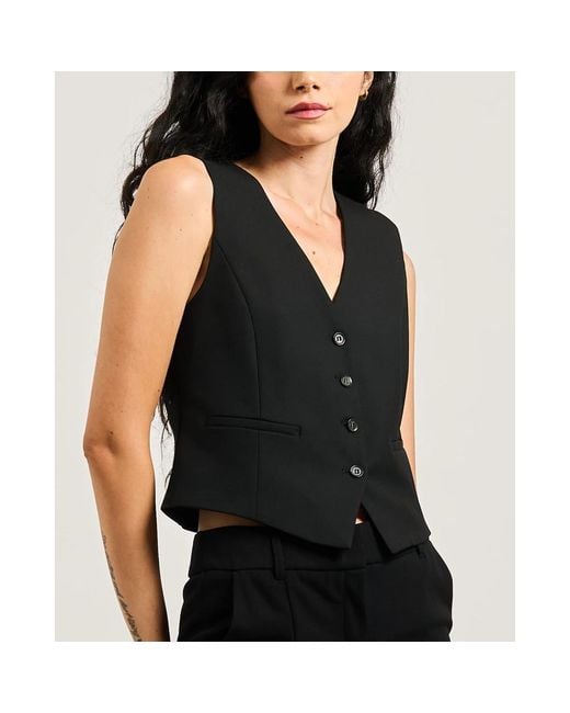 iBlues Zwarte Mouwloze Jas Twill Stretch in het Black