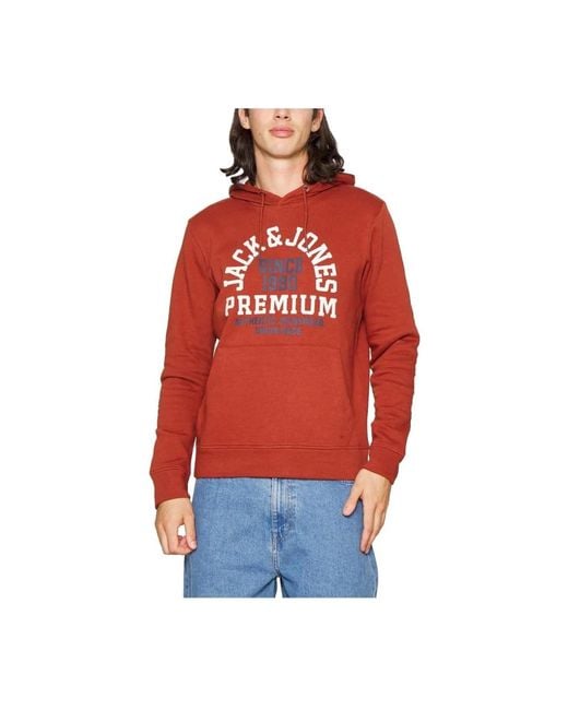 Jack & Jones Hoodies & Sweatvesten ,Rood ,Katoen Rode Logo Hoodie Booster in het Red voor heren